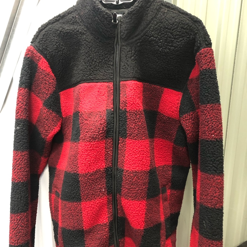 Joe Fresh Red and Black Plaid Sherpa Jacket